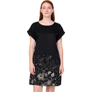 Garnet Hill Oversized Size 4 Black Floral Capped Sleeve Back Tie Silk Dress